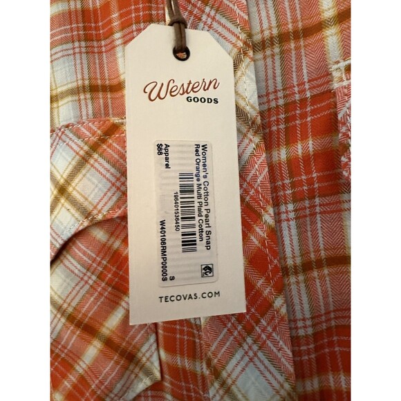 Tecovas Shirt Womens Small  Pearl Snap Button Orange Plaid Cowboy Western Rodeo - Picture 6 of 6